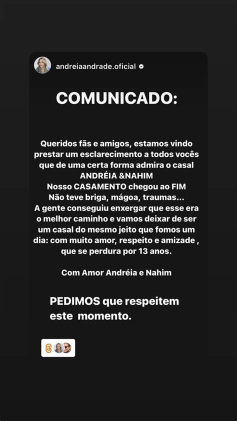 Nahim E Andreia Andrade Anunciam Fim De Casamento Ap S Anos Juntos