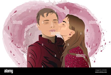 Woman Kissing Man On The Cheek Stock Vector Images Alamy