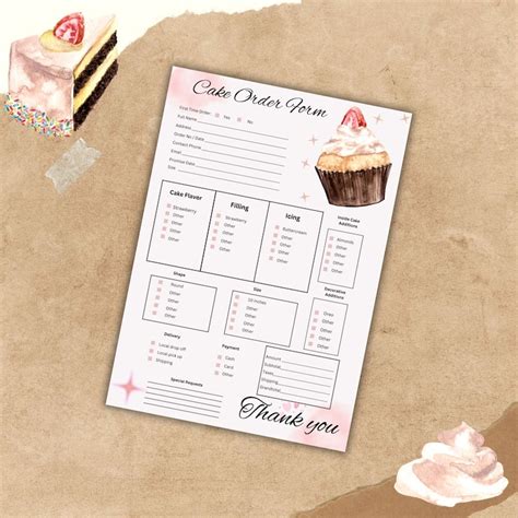 Editable Cake Order Form Template Cupcake Order Form Small Business