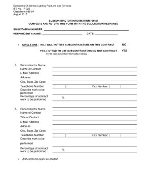 Fillable Online SUBCONTRACTOR INFORMATION FORM COMPLETE AND RETURN THIS