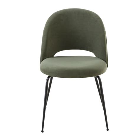 Silla De Terciopelo Verde Caqui Y Metal Negro Isys Maisons Du Monde