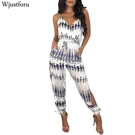 Wjustforu Fashion Loose Casual Jumpsuit Womens Romper Printed Spaghetti