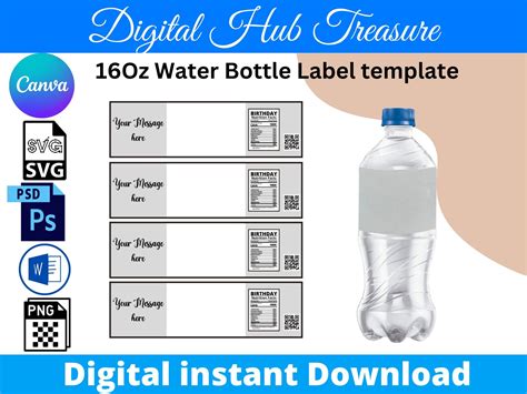 16oz Water Bottle Bundle Label Template Instant Download Personalized
