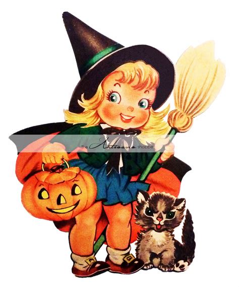 Digital Download Printable Art Vintage Cute Witch Halloween