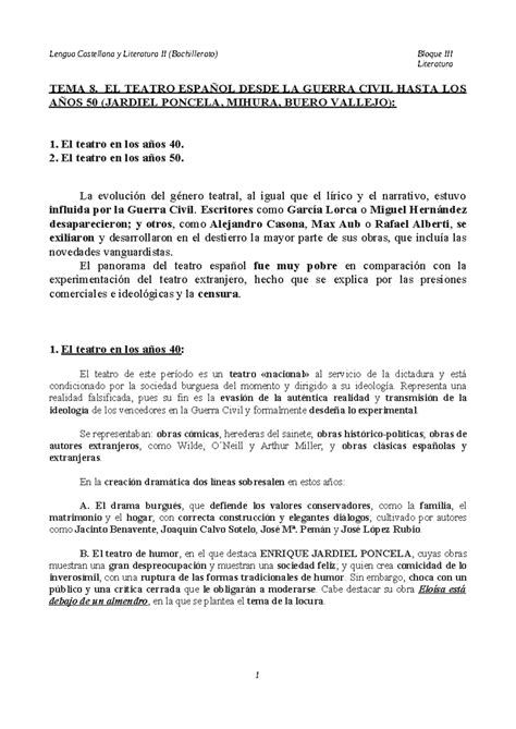 Tema 8 Apuntes Lengua Castellana Y Literatura Ii Bachillerato Bloque Iii Literatura Tema 8