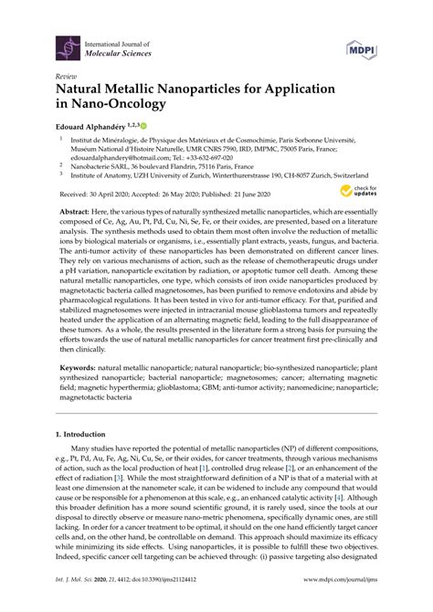 (PDF) Natural Metallic Nanoparticles for Application in Nano-Oncology