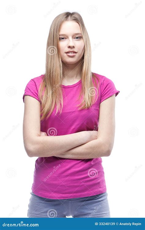 Young Beautiful Woman Wearing Pink T Shirt Stock Image Image 33240139