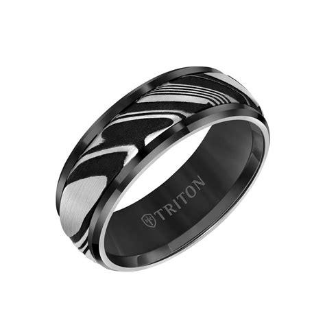 Damascus Steel With Bevel Edge 8mm Tungsten Carbide Triton Ring Long Island Ny Jewelry Store