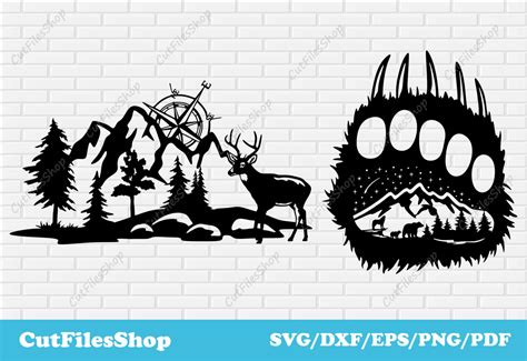 Deer Scene Dxf For Laser Cutting Bear Paw Dxf For Plasma Cut Cnc