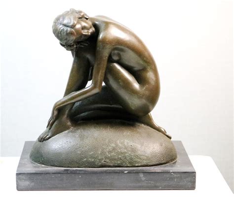 At Auction BRONZE SCULPTURE OF FEMALE NUDE ON ROCK TH Century Inches Including Base