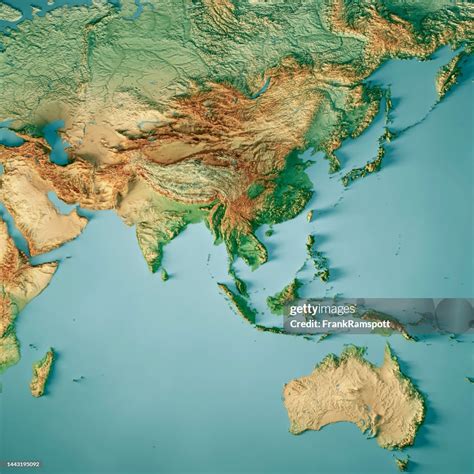 Asia Australia Topographic Map 3d Render Color High-Res Stock Photo ...