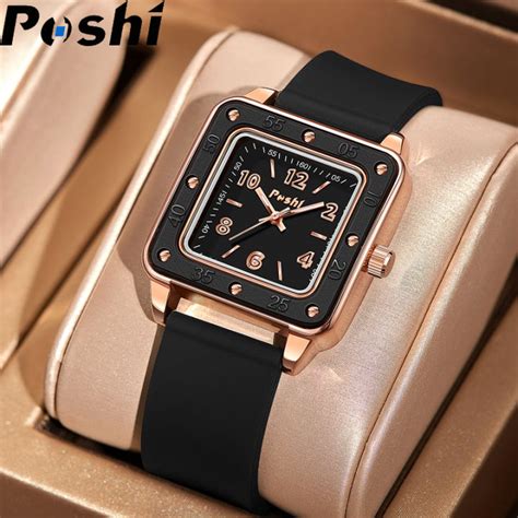 POSHI Vintage Women S Wristwatch Korean Style Fashion Black Rubber