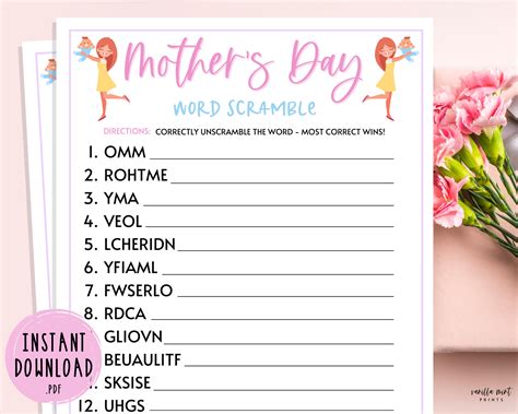 Mothers Day Word Scramble Game Mothers Day Trivia Games Etsy
