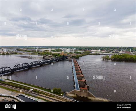 Aerial View Of Rock Island Il From Davenport During The Spring 2023