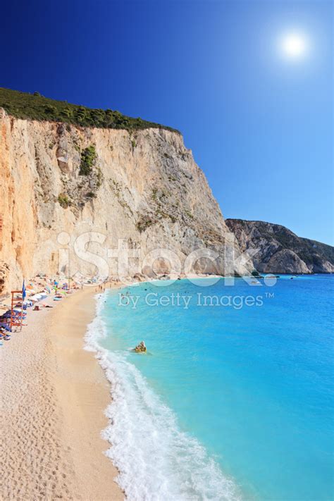 Porto Katsiki Beach At Lefkada Island On A Sunny Day Stock Photo