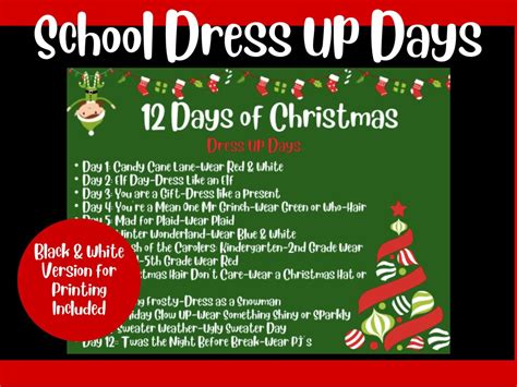 Days Of Christmas Editable Days Of Christmas Dress Up Days