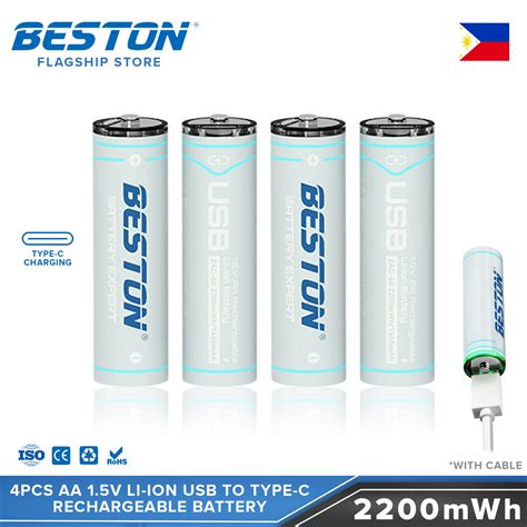 Beston Pcs Aa V Li Ion Usb To Type C Rechargeable Lithium Battery