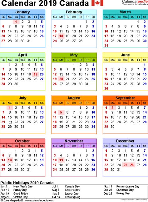 Canada Calendar 2019 - Free Printable PDF templates