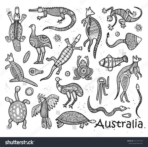 Animals Drawings Aboriginal Australian Style Stock Vector (Royalty Free ...