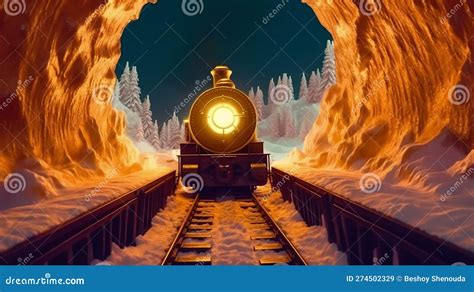 Polar Express Steam Train With Smoking Locomotive Among Winter Enters