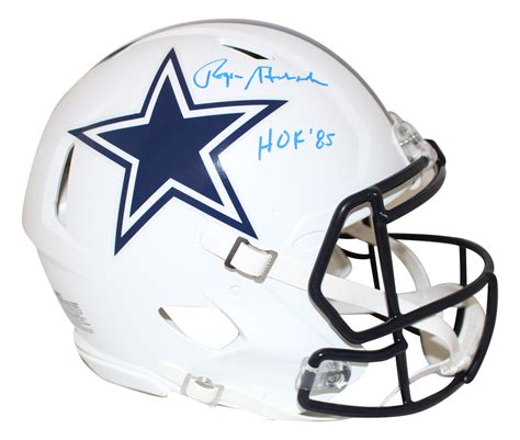 Roger Staubach Signed Dallas Cowboys Authentic Flat White Helmet Hof