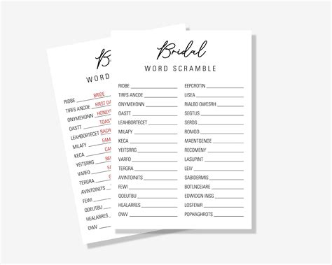 Printable Bridal Word Scramble Game Bridal Shower Games Etsy