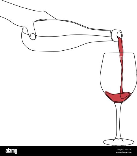 Continuous Single Line Drawing Of Hand Holding Bottle Pouring Wine Into Glass Line Art Vector