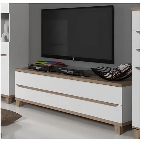 Meuble TV Scandinave LIER Blanc Et Bois Cdiscount Maison