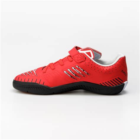 Kids Indoor Soccer Shoes Ginka 500 Redblack Fluo Electric Red