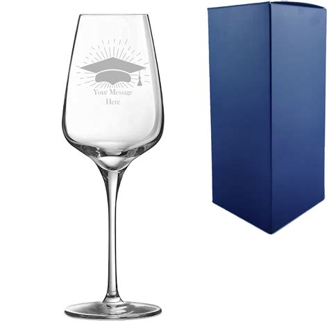 Personalised Engraved Graduation Wine Glass With Grad Cap Burst Design