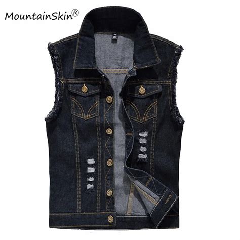 Vintage Design Men S Denim Vest Male Black Color Slim Fit Sleeveless