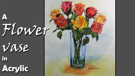 How To Paint Flowers In The Vase In Acrylic Step By Step Youtube