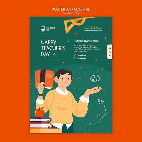 Free PSD | Flat design teacher's day poster template