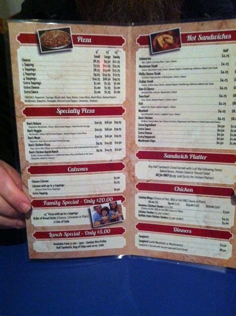 Menu at Don's Pizza Palace pizzeria, Germantown