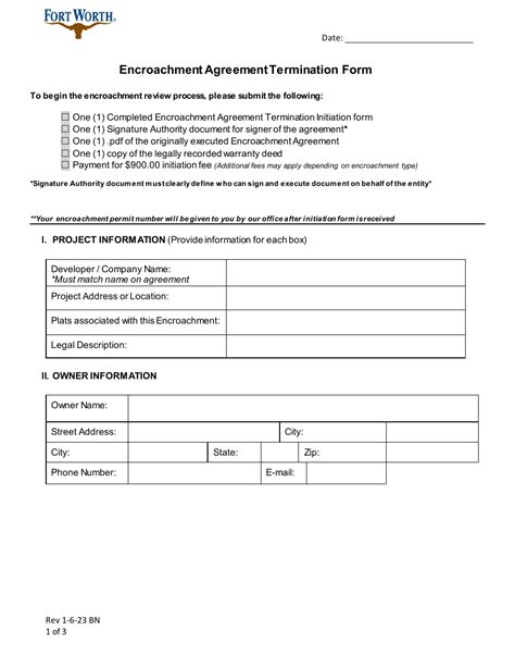 City Of Fort Worth Texas Encroachment Agreement Termination Form