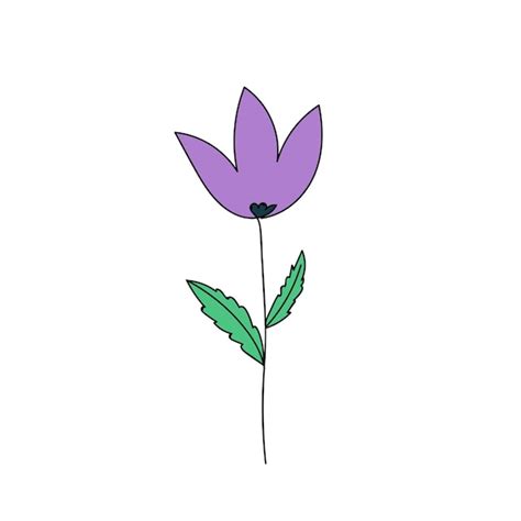 Premium Vector Simple Purple Flower With Green Leaves