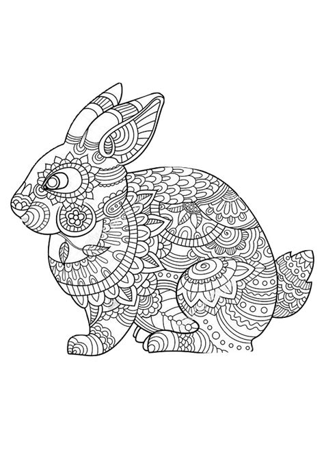 Printable Zentangle Rabbit Mandala Coloring Pages for Adults Hard to ...