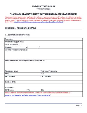 Fillable Online Tcd Student Application Form Student Exchange