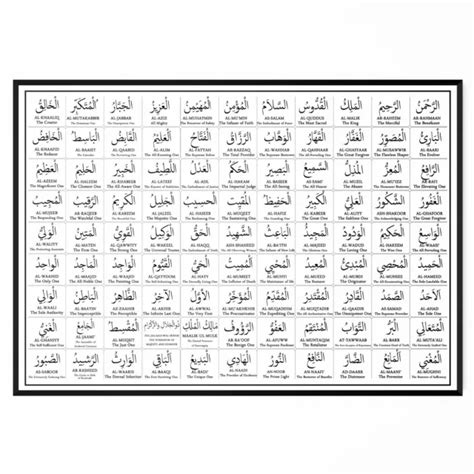 99 NAMES OF Allah Poster Arabic English 5 Sizes Plus Lamination