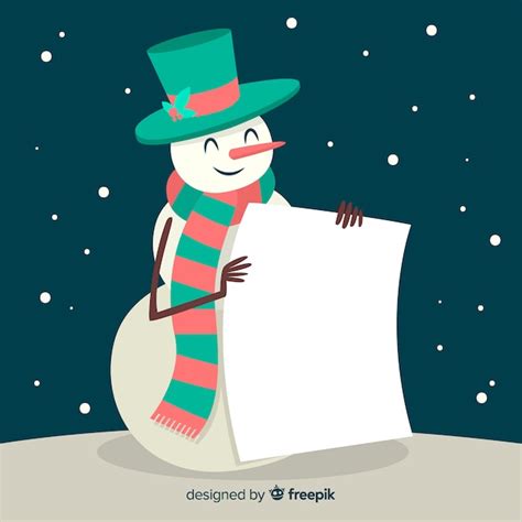 Free Vector Smiling Snowman Holding Blank Sign