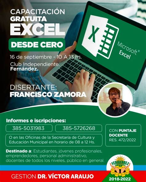 Capacitación gratuita Excel desde cero en la ciudad de Fernández