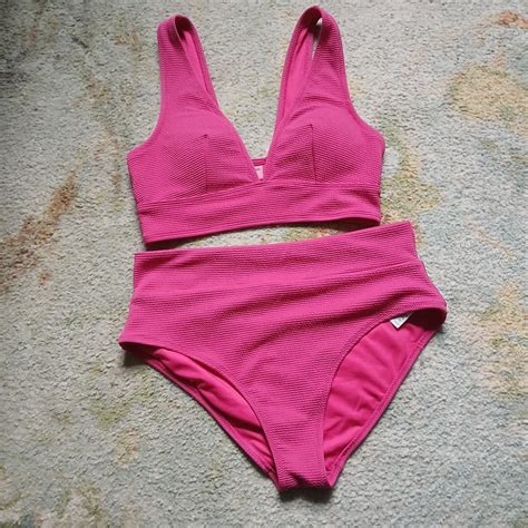 Hot Pink High Waisted Piece Swimsuit By Old Navy Depop