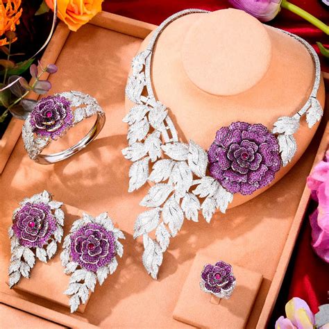 Godki Pcs Big Luxury Bicolor Peony Flowers Statement Jewelry Set For