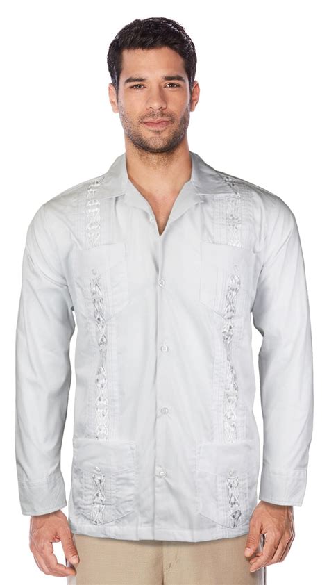 Guayabera Mens Cuban Beach Wedding Long Sleeve Button Up Casual Dress