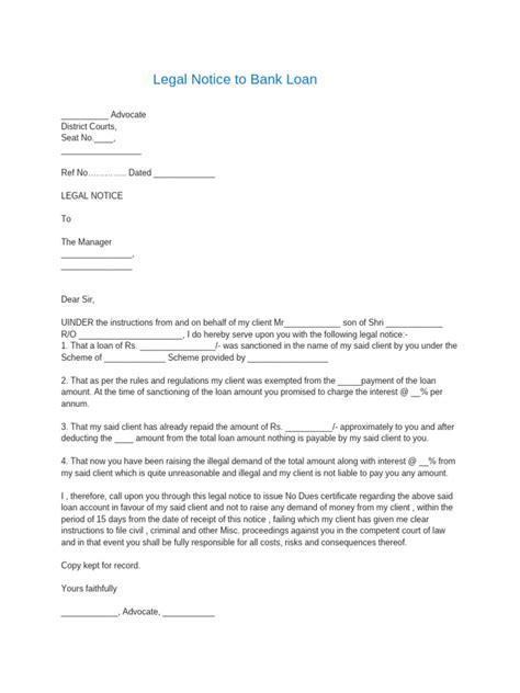 legal notice  bank loan  business law
