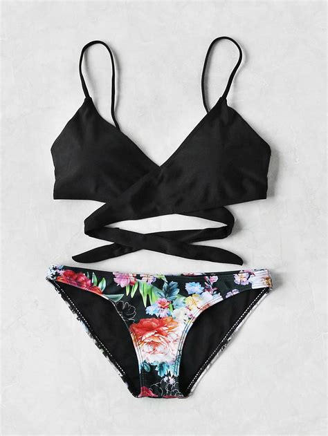 Shop Calico Print Wrap Bikini Set Online Shein Offers Calico Print