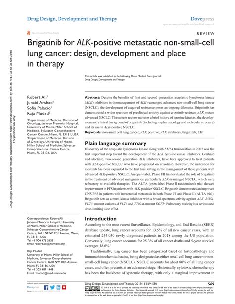 PDF Brigatinib For ALK Positive Metastatic Non Small Cell Lung Cancer