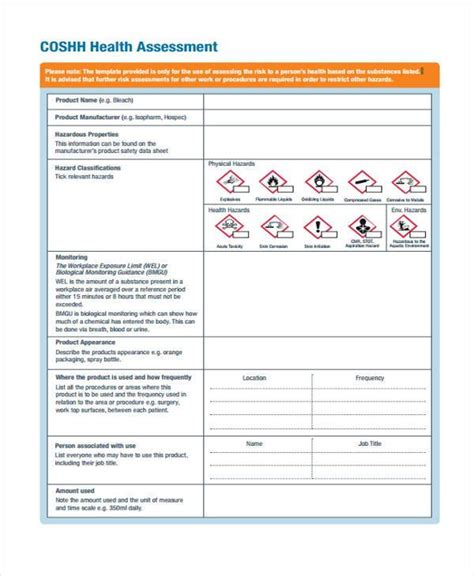 Coshh Template Free Printable Templates