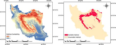 Habitat suitability map of the goitered gazelle and its classified map ...