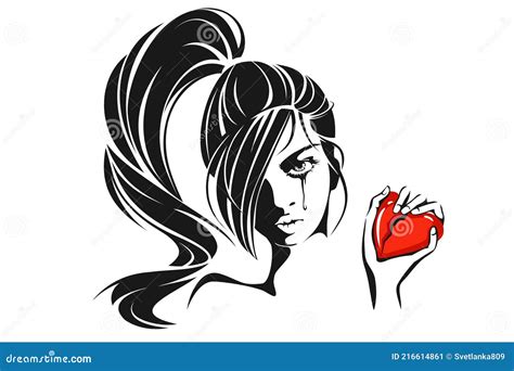 Girl Crying Over a Broken Heart Stock Vector - Illustration of romance ...